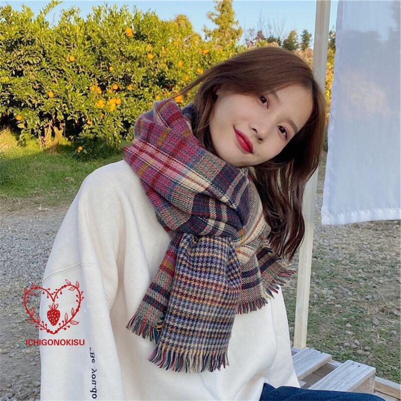 チェック柄大判ストール 両面マフラー秋冬 レディースマフラー 防寒 保温 暖か 柔らかい 上質 快適 お洒落 可愛い ロングマフラー 贈り物 プレゼン マフラー - 画像 (2)