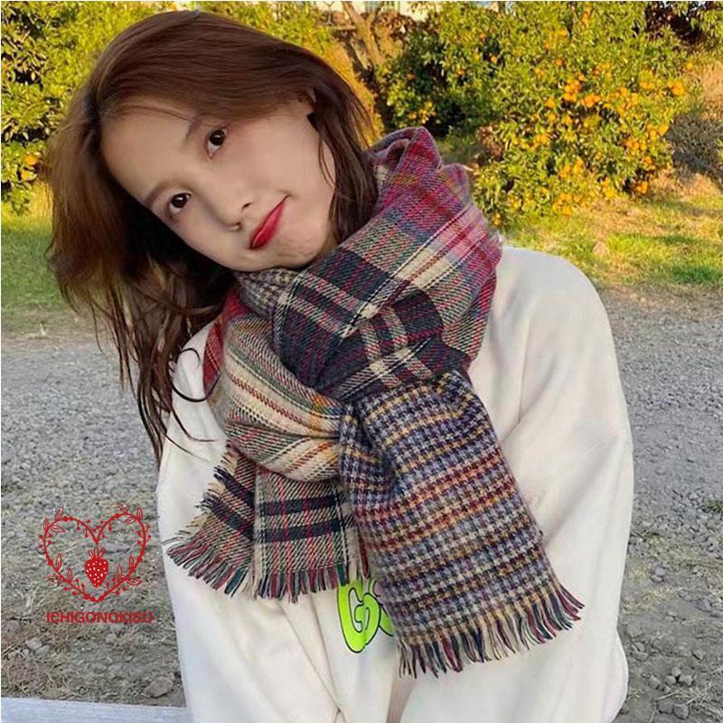 チェック柄大判ストール 両面マフラー秋冬 レディースマフラー 防寒 保温 暖か 柔らかい 上質 快適 お洒落 可愛い ロングマフラー 贈り物 プレゼン マフラー - 画像 (3)