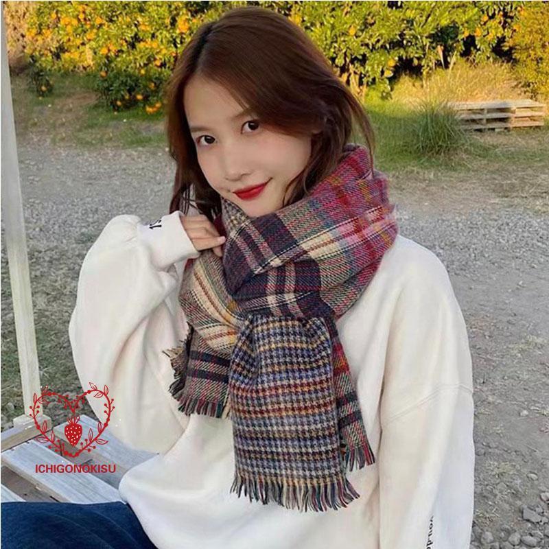 チェック柄大判ストール 両面マフラー秋冬 レディースマフラー 防寒 保温 暖か 柔らかい 上質 快適 お洒落 可愛い ロングマフラー 贈り物 プレゼン マフラー - 画像 (4)