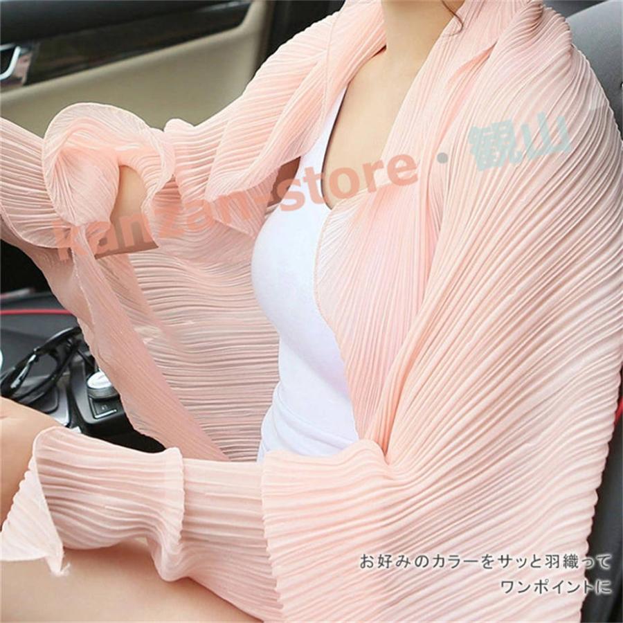 夏UVカット プリーツカーディガン カーディガン ショール レディース ストール カーデ プリーツ 羽織 紫外線対策 冷房対策 2WAY 母の日 - 画像 (3)