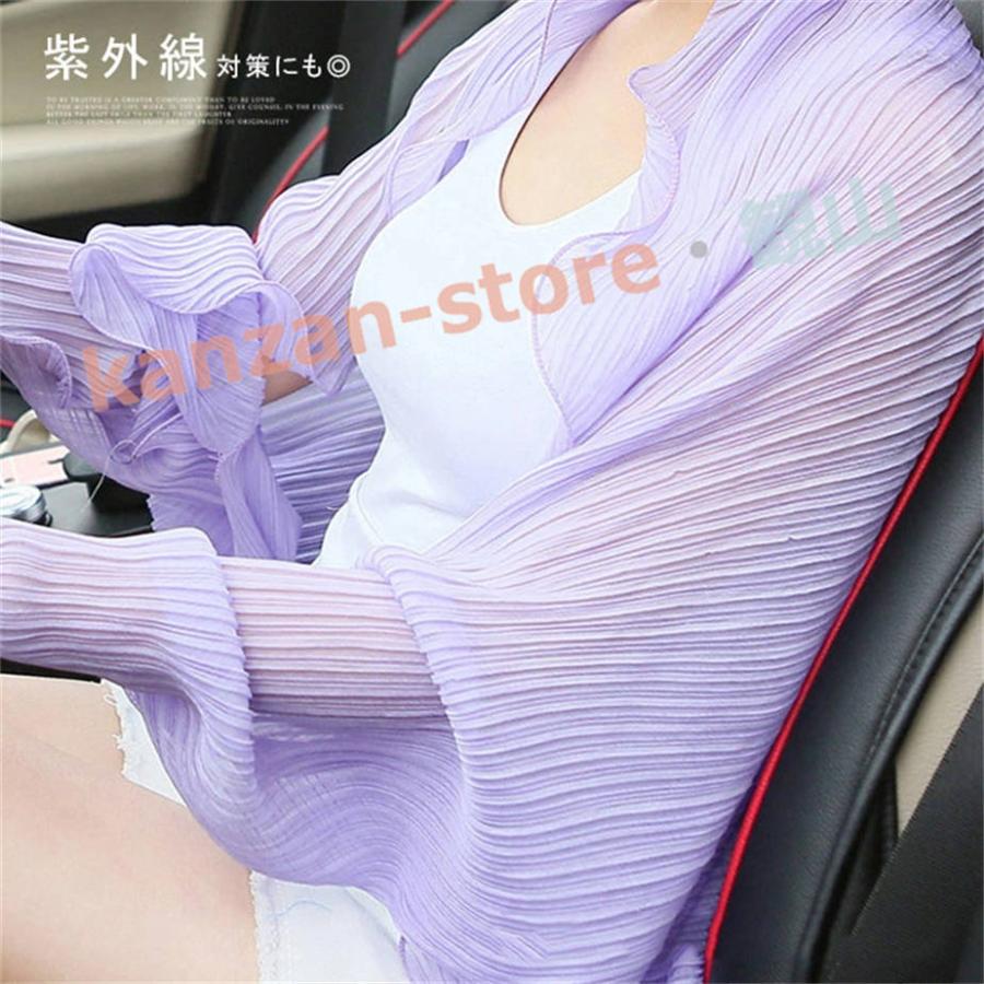 夏UVカット プリーツカーディガン カーディガン ショール レディース ストール カーデ プリーツ 羽織 紫外線対策 冷房対策 2WAY 母の日 - 画像 (4)