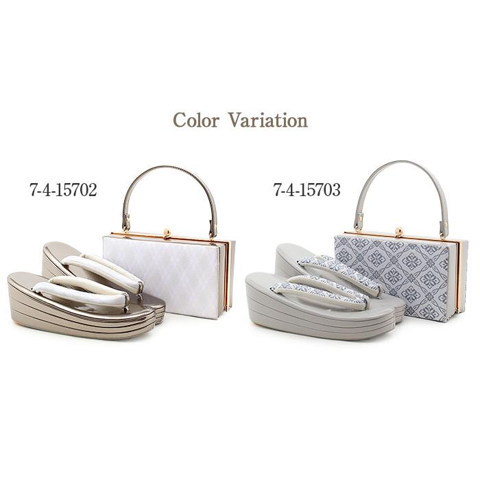 Kisste 草履バッグセット 成人式 振袖用 成人用 フリー LL グレージュ メタリック アーガイル 花菱 帯地 エナメル 3枚芯 POINT - 画像 (8)