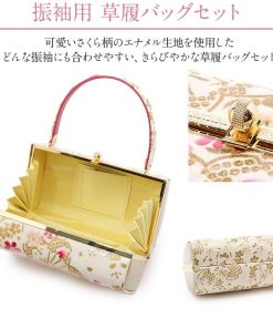 Kisste 振袖 草履 バッグ セット 成人式 草履バッグセット 振袖用 フリー L 桜柄 6色展開 エナメル 2枚芯 優花緒 日本製 POINT