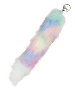フェイクファーレインボーしっぽキーホルダー38cm(10個）# {縁日　景品　祭り　おもちゃ　くじお祭り問屋の岸ゴム 店頭受取で送料無料 }