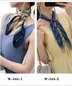 スカーフ レディース scarf 正方形 リボンスカーフ バンダナ バッグ柄 uv 対策 首元 日よけ ストール ストライプ柄 W-544
