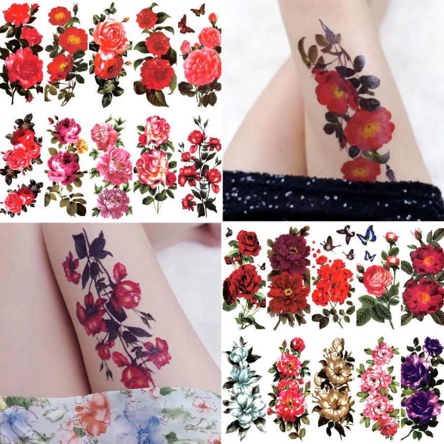 タトゥーシール 花 腕 足 脚 肩 彩り鮮やか 縦長 リアル 防水 長持ち 693 - 画像 (3)
