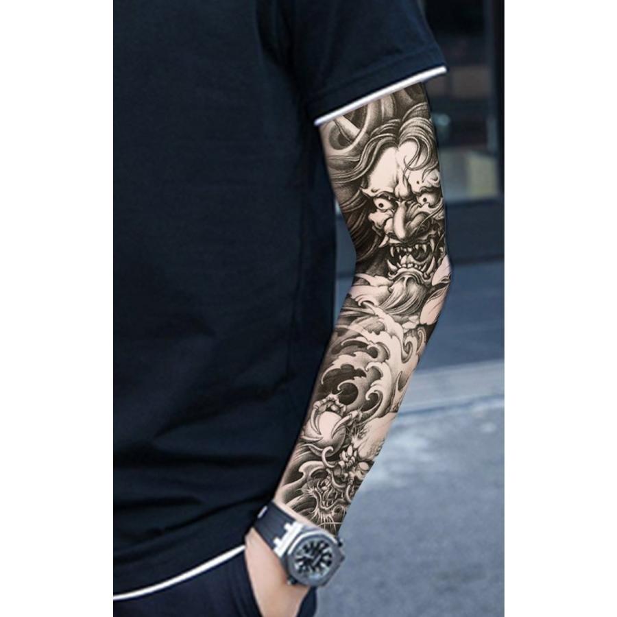 タトゥーシール 和柄 腕 般若 鬼 龍 ドラゴン 脚 ロング 刺青 リアル 防水 大判 58
