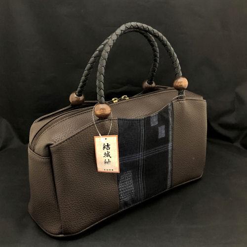 草履バッグセット 結城紬生地使用 おしゃれ用 ブラウン 茶色 正絹 合皮 フリーサイズ カジュアル用 結婚式 紬 ゾウリバッグ 草履 和装バッグ - 画像 (2)