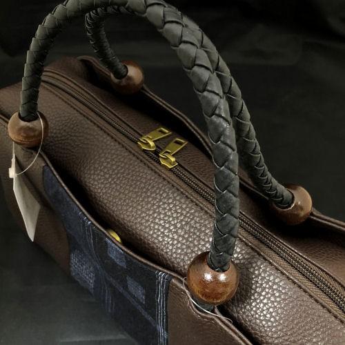 草履バッグセット 結城紬生地使用 おしゃれ用 ブラウン 茶色 正絹 合皮 フリーサイズ カジュアル用 結婚式 紬 ゾウリバッグ 草履 和装バッグ - 画像 (3)