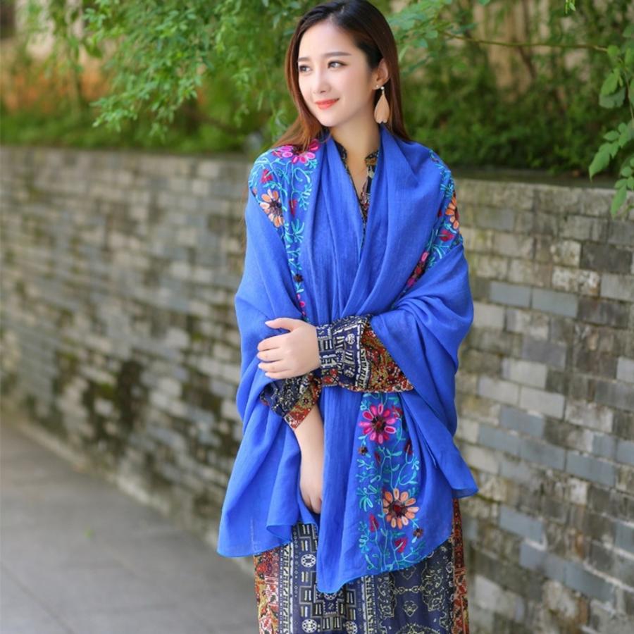 ストール 刺繍 花柄 大判 通販 刺繍ストール マフラー ショール スカーフ ガーゼ 薄手 薄い 大きめ 大きい 滑らか ししゅう やわらかい 柔らかい - 画像 (4)