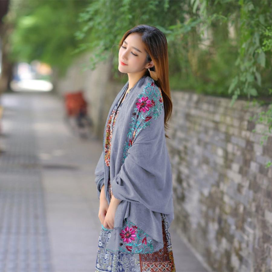 ストール 刺繍 花柄 大判 通販 刺繍ストール マフラー ショール スカーフ ガーゼ 薄手 薄い 大きめ 大きい 滑らか ししゅう やわらかい 柔らかい - 画像 (6)