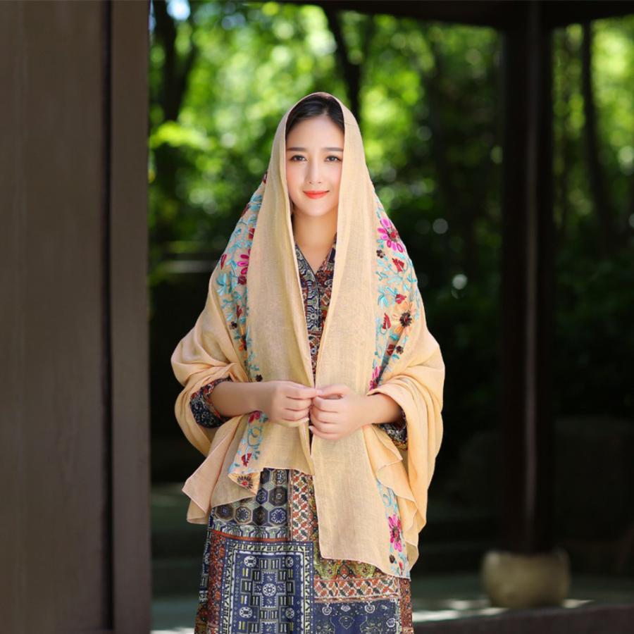 ストール 刺繍 花柄 大判 通販 刺繍ストール マフラー ショール スカーフ ガーゼ 薄手 薄い 大きめ 大きい 滑らか ししゅう やわらかい 柔らかい - 画像 (9)