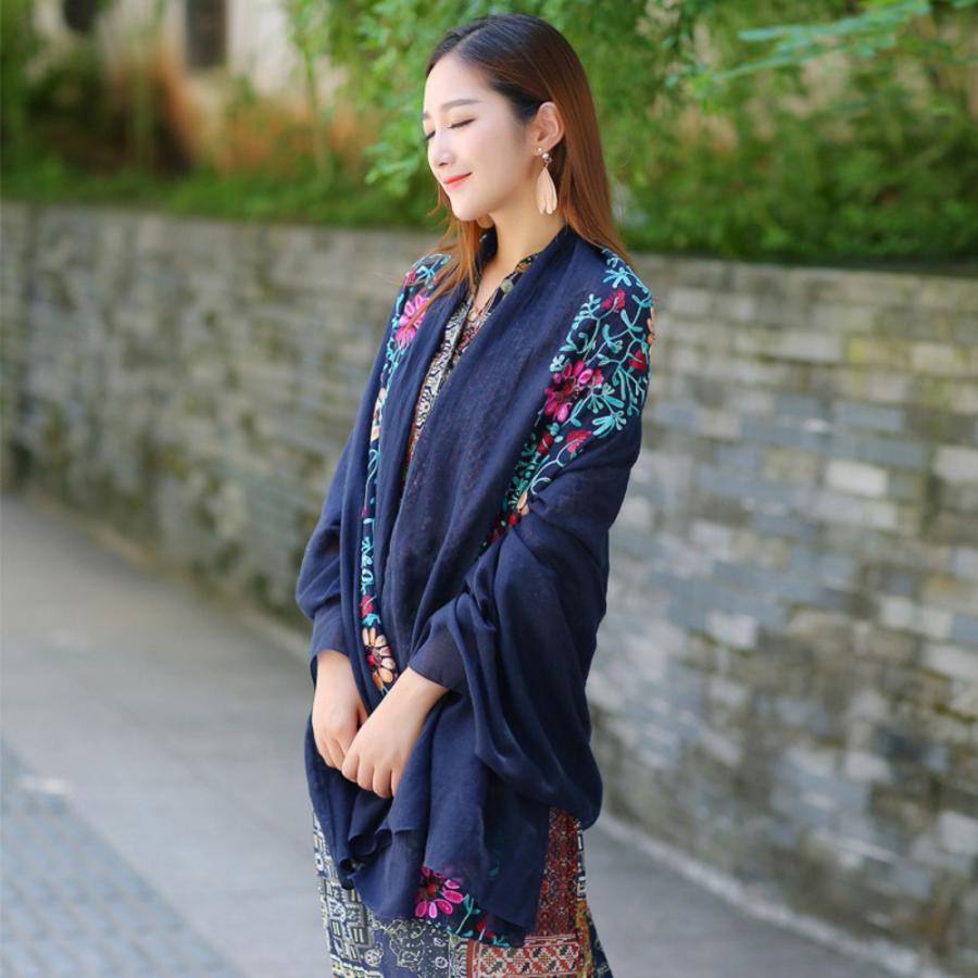 ストール 刺繍 花柄 大判 通販 刺繍ストール マフラー ショール スカーフ ガーゼ 薄手 薄い 大きめ 大きい 滑らか ししゅう やわらかい 柔らかい - 画像 (5)