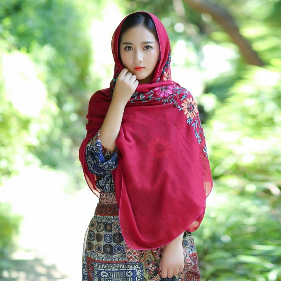 ストール 刺繍 花柄 大判 通販 刺繍ストール マフラー ショール スカーフ ガーゼ 薄手 薄い 大きめ 大きい 滑らか ししゅう やわらかい 柔らかい - 画像 (7)