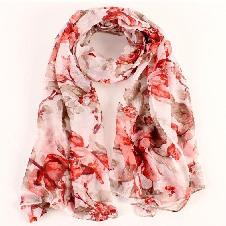 ストール スカーフ マフラー ショール ヘッドカバー レディース 大判 ロング 薄手 透け感 花柄 フラワー 長方形 上品 綿麻混 - 画像 (3)