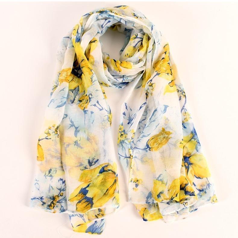 ストール スカーフ マフラー ショール ヘッドカバー レディース 大判 ロング 薄手 透け感 花柄 フラワー 長方形 上品 綿麻混 - 画像 (5)
