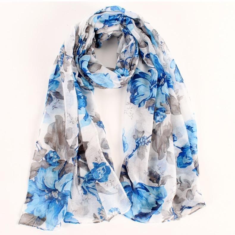 ストール スカーフ マフラー ショール ヘッドカバー レディース 大判 ロング 薄手 透け感 花柄 フラワー 長方形 上品 綿麻混 - 画像 (7)