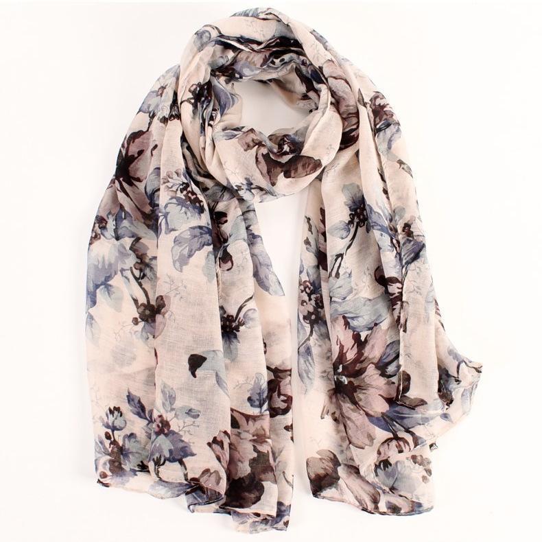 ストール スカーフ マフラー ショール ヘッドカバー レディース 大判 ロング 薄手 透け感 花柄 フラワー 長方形 上品 綿麻混 - 画像 (9)