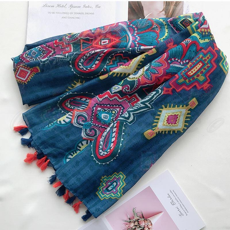 ストール レディース ショール 大判 マフラー 薄手 透け感 長方形 ボヘミア フリンジ エスニック 紫外線対策 冷房対策 日よけ 贈り物 春夏秋 おしゃれ - 画像 (3)