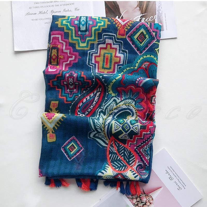 ストール レディース ショール 大判 マフラー 薄手 透け感 長方形 ボヘミア フリンジ エスニック 紫外線対策 冷房対策 日よけ 贈り物 春夏秋 おしゃれ - 画像 (6)