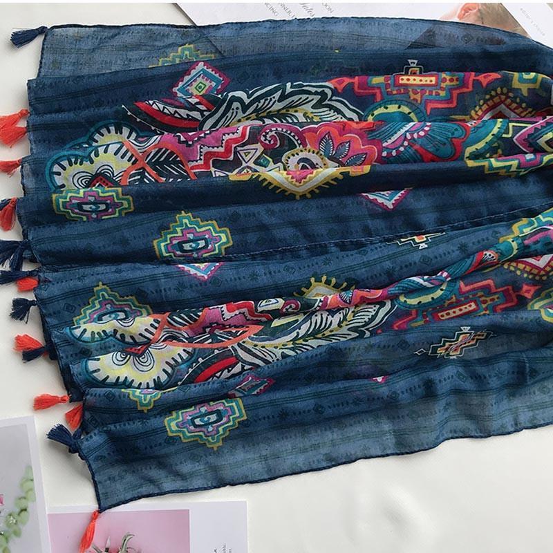 ストール レディース ショール 大判 マフラー 薄手 透け感 長方形 ボヘミア フリンジ エスニック 紫外線対策 冷房対策 日よけ 贈り物 春夏秋 おしゃれ - 画像 (7)