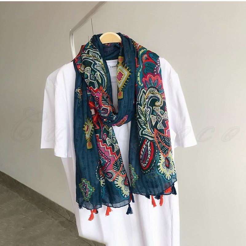 ストール レディース ショール 大判 マフラー 薄手 透け感 長方形 ボヘミア フリンジ エスニック 紫外線対策 冷房対策 日よけ 贈り物 春夏秋 おしゃれ - 画像 (8)