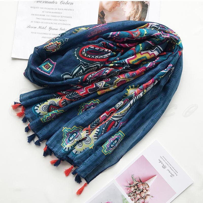 ストール レディース ショール 大判 マフラー 薄手 透け感 長方形 ボヘミア フリンジ エスニック 紫外線対策 冷房対策 日よけ 贈り物 春夏秋 おしゃれ - 画像 (9)