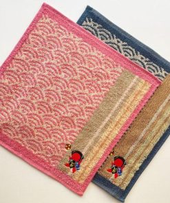 青海波 さるぼぼ お守り ハンカチ 2枚 セット 紺＆桃 小物 入試 面接 商談 合格祈願 就職活動  贈り物 プレゼント メンズ ギルト レディース タオル