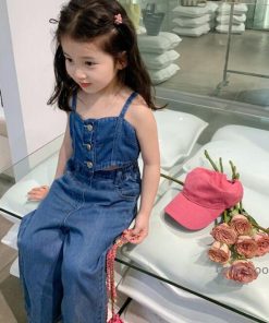 セットアップ キッズ 子供 女の子 ビスチェ ワイドパンツ デニム ジーンズ キャミソール ボトムス 上下 2枚セット 春 夏 カジュアル かわいい