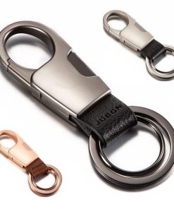 キーホルダー キーリング メッキ 紛失防止 シンプル  男性 ベルト取り付け 車 家 鍵 ダブルリング Wリング式 キーチェーン 金属 スマートキー カギ