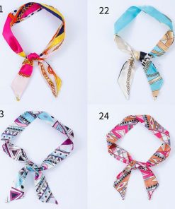 plusnao リボンスカーフ バッグスカーフ 90cm スカーフ 細スカーフ レディース シルク調 細め ロング 細長 長方形 柄物 首飾り 髪飾り ヘアアレンジ