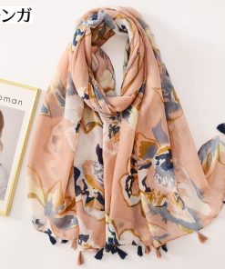 plusnao ストール ショール レディース 花柄 大判 180cm 90cm タッセル 肩掛け ひざ掛け ふんわり 可愛い おしゃれ 上品 ファッション小物 ふん