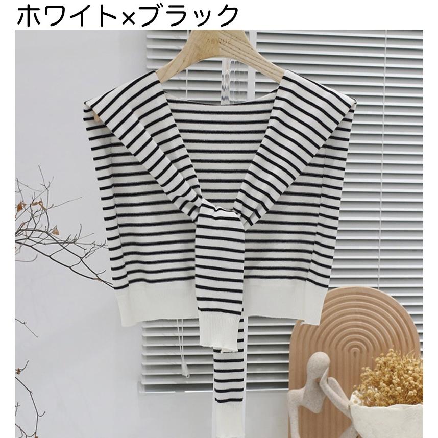 plusnao ストール ショール 肩掛け ニット 羽織り カーディガン風 フェイクカーディガン レディース 女性 ボーダー柄 縞 プロデューサー巻き風 冷え予防 か