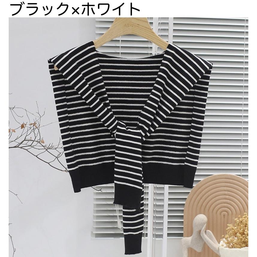 plusnao ストール ショール 肩掛け ニット 羽織り カーディガン風 フェイクカーディガン レディース 女性 ボーダー柄 縞 プロデューサー巻き風 冷え予防 か - 画像 (2)