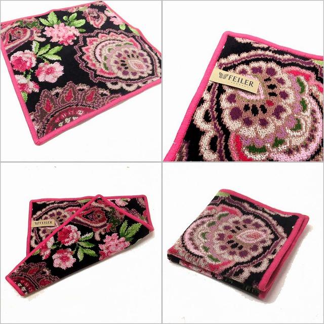 feiler 【並行輸入品】FEILER フェイラー ハンカチ ハンドタオル タオルハンカチ ANTHEA OFFWHITE  30cm 　ブラック　ピンク n250822