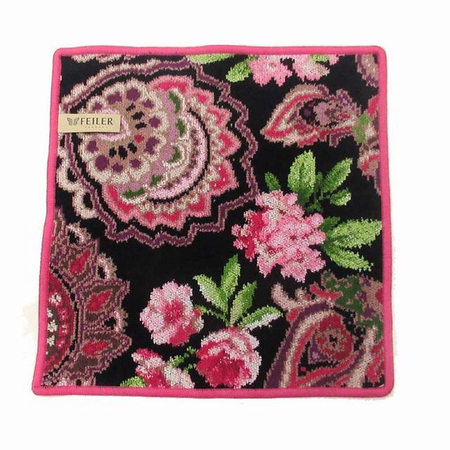 feiler 【並行輸入品】FEILER フェイラー ハンカチ ハンドタオル タオルハンカチ ANTHEA OFFWHITE  30cm 　ブラック　ピンク n250822 - 画像 (2)