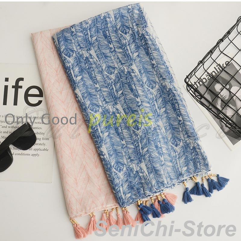 ストール レディース 大判 夏用 UVカット 日よけ 総柄 プリント タッセル付き マフラー 肩掛け カーディガン 綿麻 春夏秋冬 紫外線対策 薄手 おしゃれ - 画像 (2)