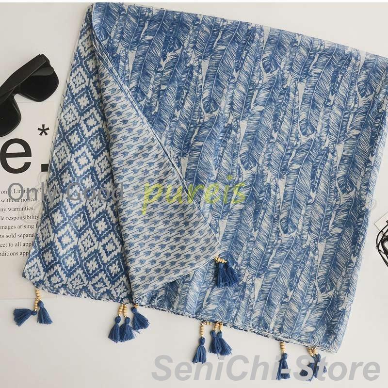 ストール レディース 大判 夏用 UVカット 日よけ 総柄 プリント タッセル付き マフラー 肩掛け カーディガン 綿麻 春夏秋冬 紫外線対策 薄手 おしゃれ - 画像 (7)