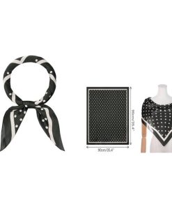 uxcell Elerevyo スカーフ 女性 水玉模様 大判 サテン 90x90cm シルクのような スクエア ネッカチーフ ブラック