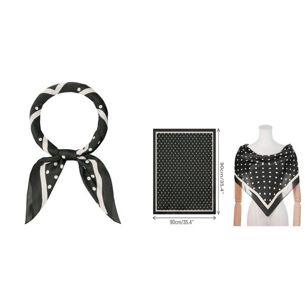 uxcell Elerevyo スカーフ 女性 水玉模様 大判 サテン 90x90cm シルクのような スクエア ネッカチーフ ブラック