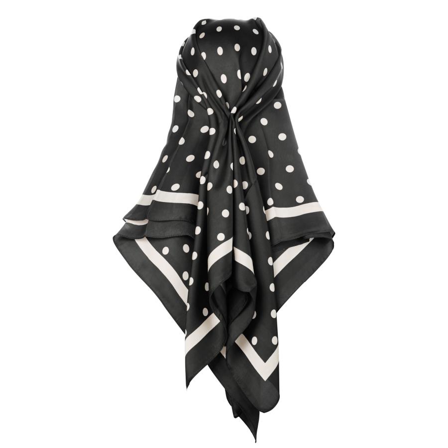 uxcell Elerevyo スカーフ 女性 水玉模様 大判 サテン 90x90cm シルクのような スクエア ネッカチーフ ブラック - 画像 (6)