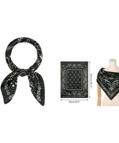 Elerevyo スクエアスカーフ 女性 サテン 90x90cm シルクのような ヘアスカーフバンダナ ブラック