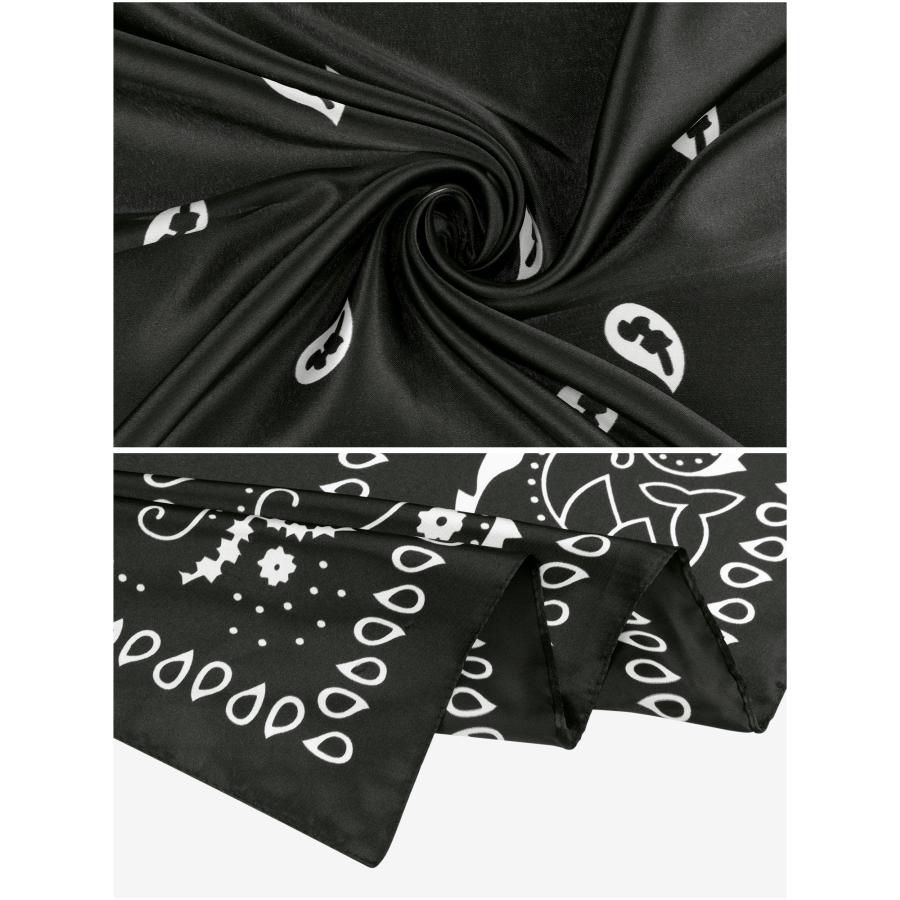 Elerevyo スクエアスカーフ 女性 サテン 90x90cm シルクのような ヘアスカーフバンダナ ブラック - 画像 (4)