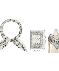 Elerevyo スクエアスカーフ 女性 サテン 90x90cm シルクのような ヘアスカーフバンダナ 白