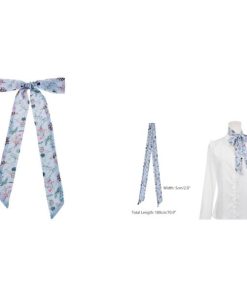Elerevyo スカーフ 女性 花柄シフォンスカーフ スクエアネックスカーフ ネッカチーフ スキニー ロングリボン ヘアバンド ロングライトブルーパ