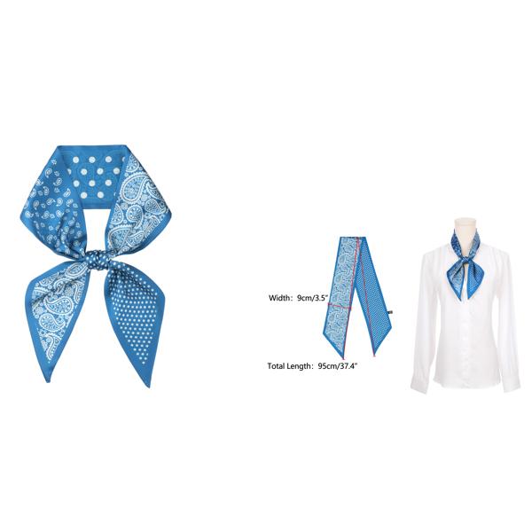 Elerevyo レディース ペイズリー柄 ドット柄 スキニーロングスカーフ サテンシルクリボン ヘアバンド ネッカチーフ ネックスカーフ ピーコック