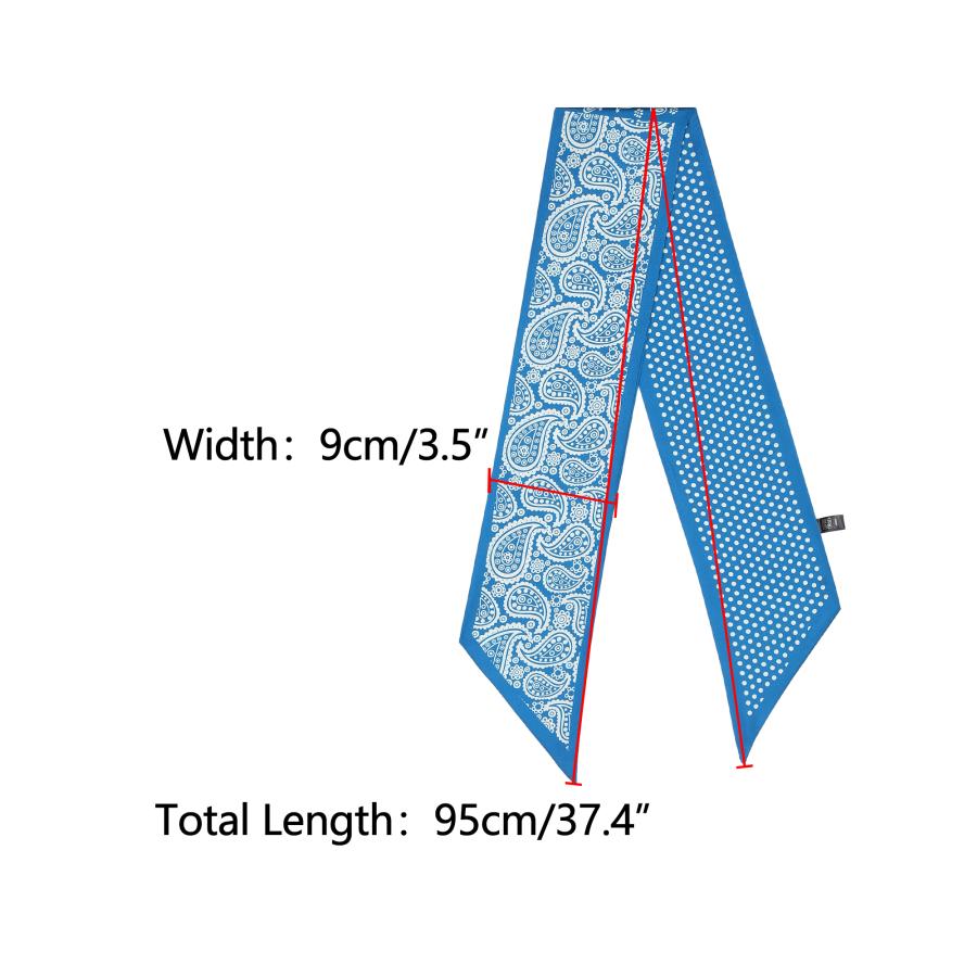 Elerevyo レディース ペイズリー柄 ドット柄 スキニーロングスカーフ サテンシルクリボン ヘアバンド ネッカチーフ ネックスカーフ ピーコック - 画像 (3)