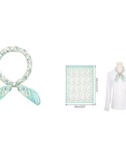 Elerevyo レディースフローラルストライププリントスクエアスカーフ、フラワーコットンブレンドガーゼヘッドスカーフネッカチーフ アクアマリングリー