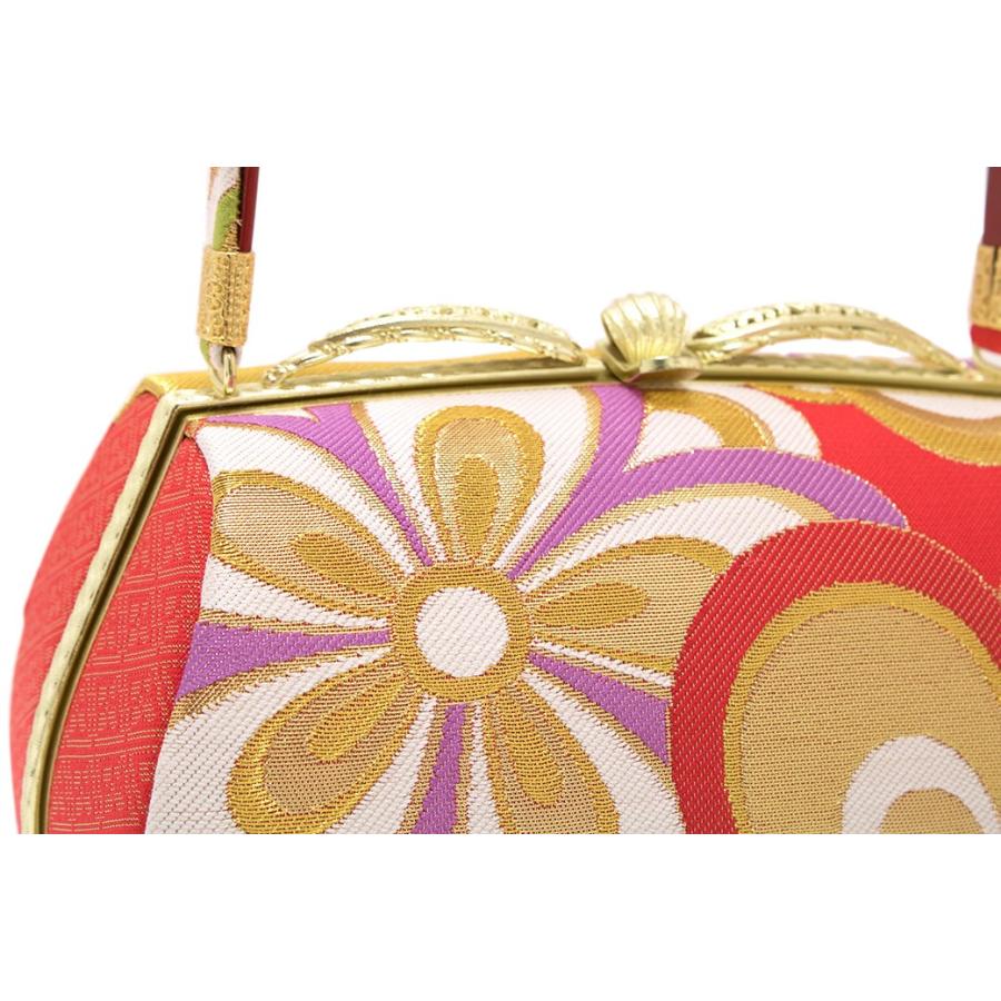 SOUBIEN 草履バッグセット 成人式 草履 バッグ 赤 レッド 金色 白 ねじり梅 花 菱文 撥水加工 京都西陣織 正絹 振袖向き 日本製 フリー 送料無料 - 画像 (2)