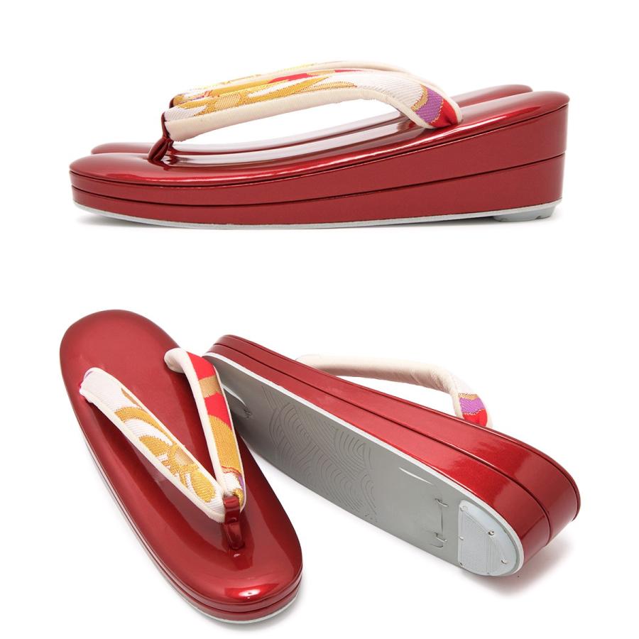 SOUBIEN 草履バッグセット 成人式 草履 バッグ 赤 レッド 金色 白 ねじり梅 花 菱文 撥水加工 京都西陣織 正絹 振袖向き 日本製 フリー 送料無料 - 画像 (4)